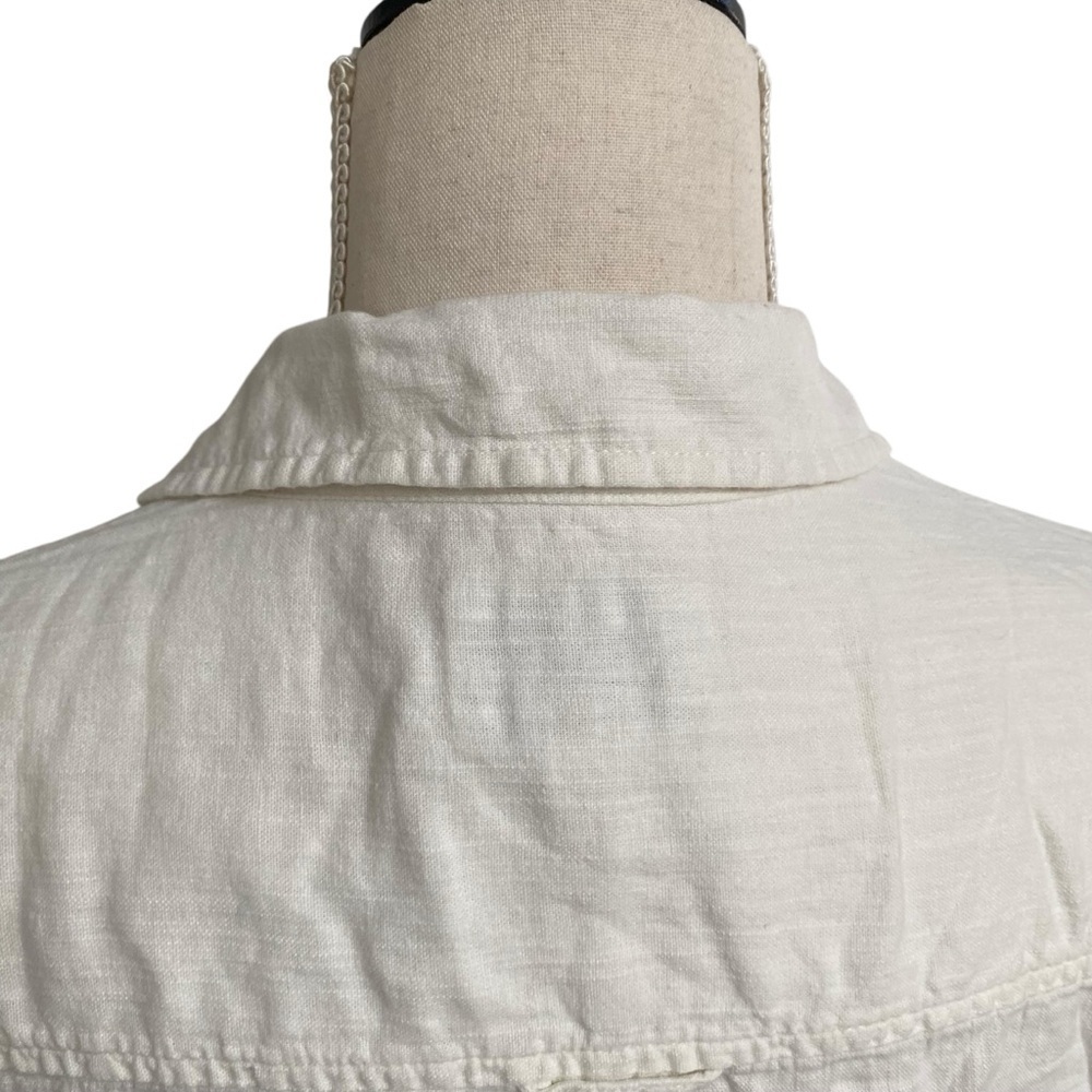 American Eagle Linen Blend Cropped Utility Shirt Jacket White Button Front XS - Picture 12 of 14